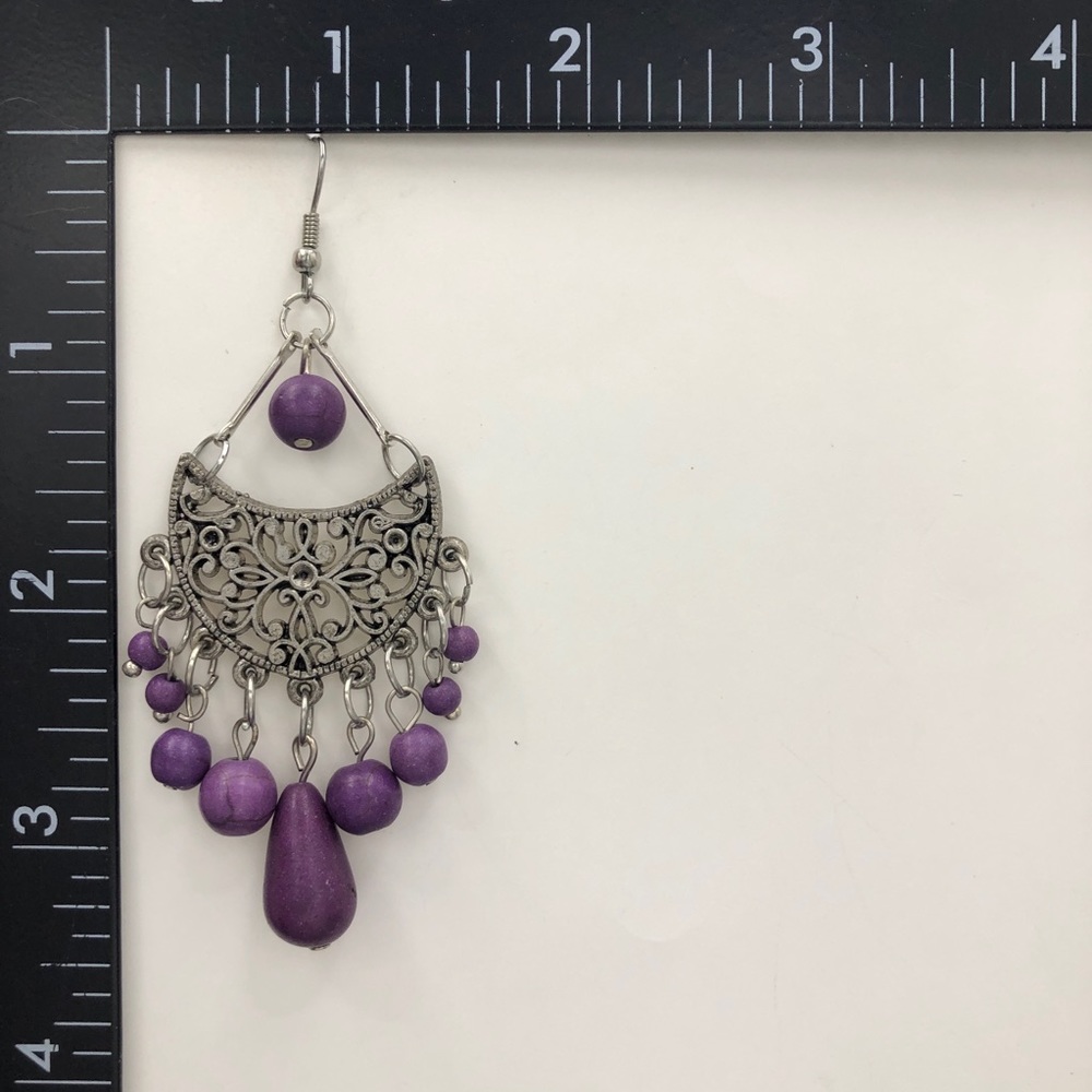 🍀 Purple Stone Silver Chandelier Dangle Earrings - Picture 2 of 2